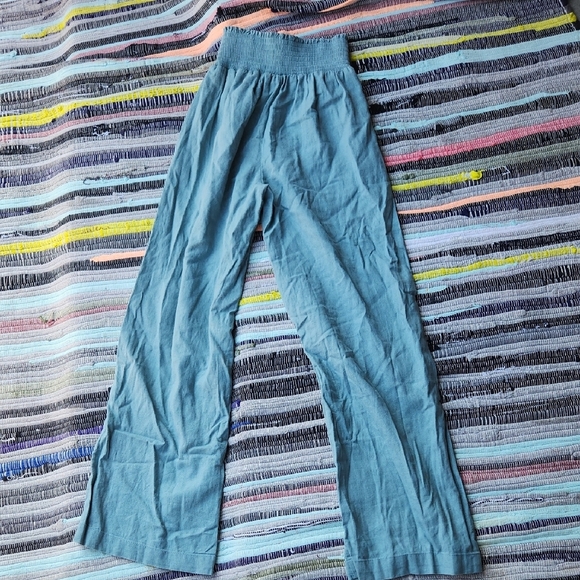 Love Tree Blue/ Green Wide-Leg Linen Blend Pants Stretch Waist Size Small euc Co - Picture 4 of 4
